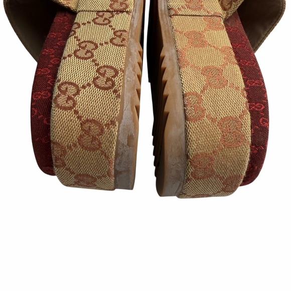 Gucci Angelina Platform Slide Sandals Original GG Canvas Red monogram size 7 - Picture 8 of 13